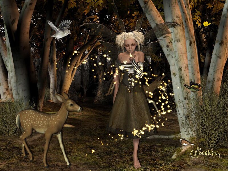 Fairy with Deer in Forest — Brown