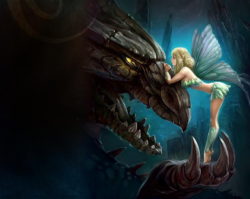 Fairy with Dragon — Blue, Dramatic