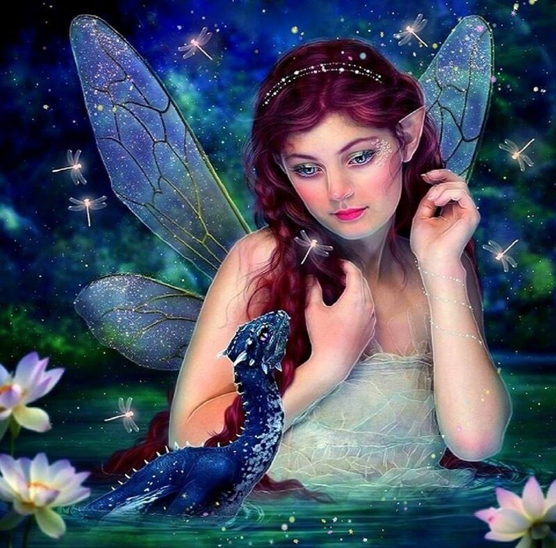 Fairy with Dragon — Blue, Serene