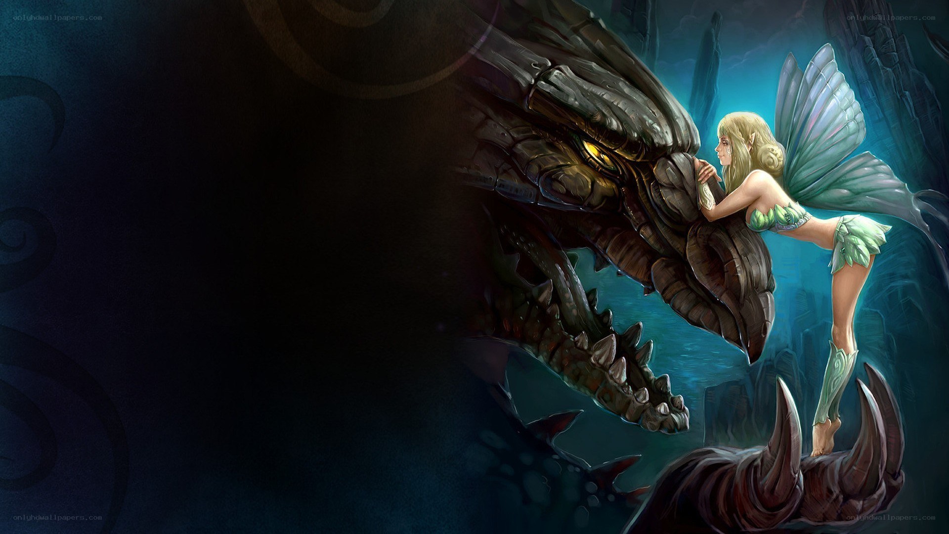 fairy with dragon in cave