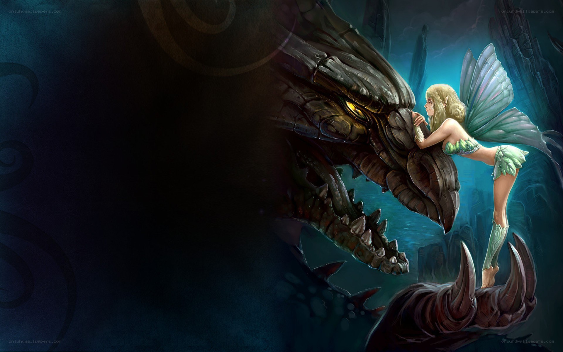 fairy with dragon in cave