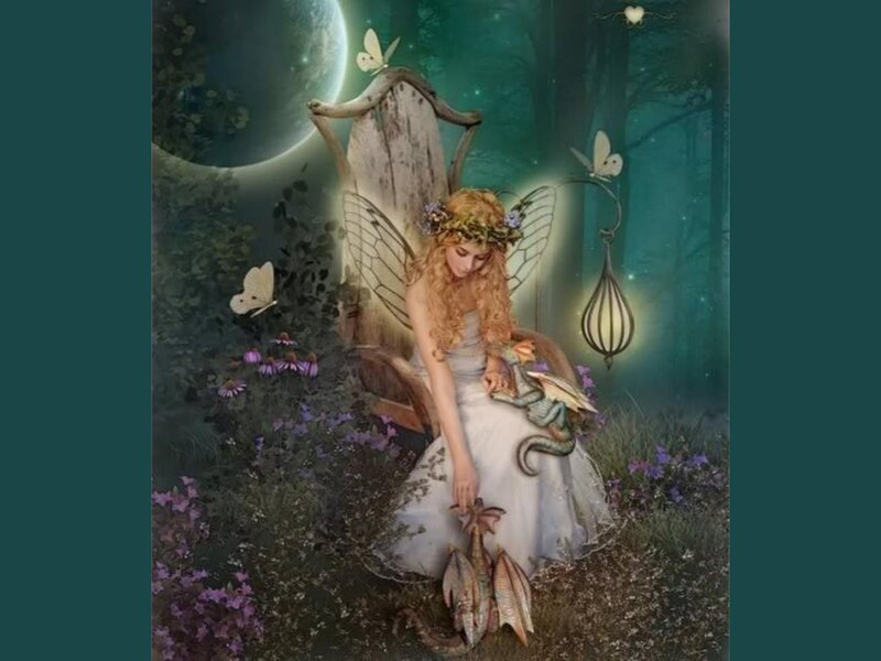 Fairy with Dragon in Forest — Green