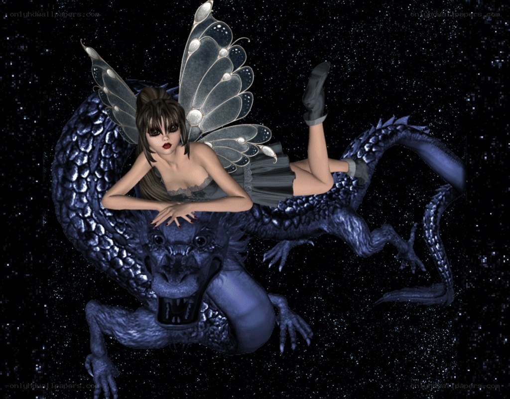 fairy with dragon in space