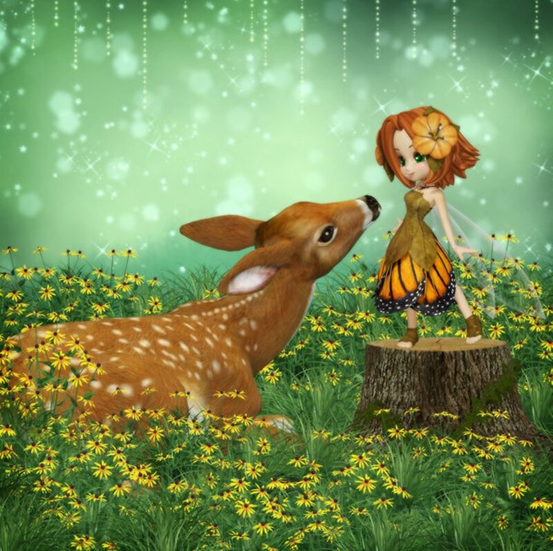Fairy with Fawn — Green, Serene