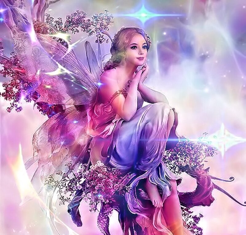 Fairy with Floral Wings — Purple, Ethereal