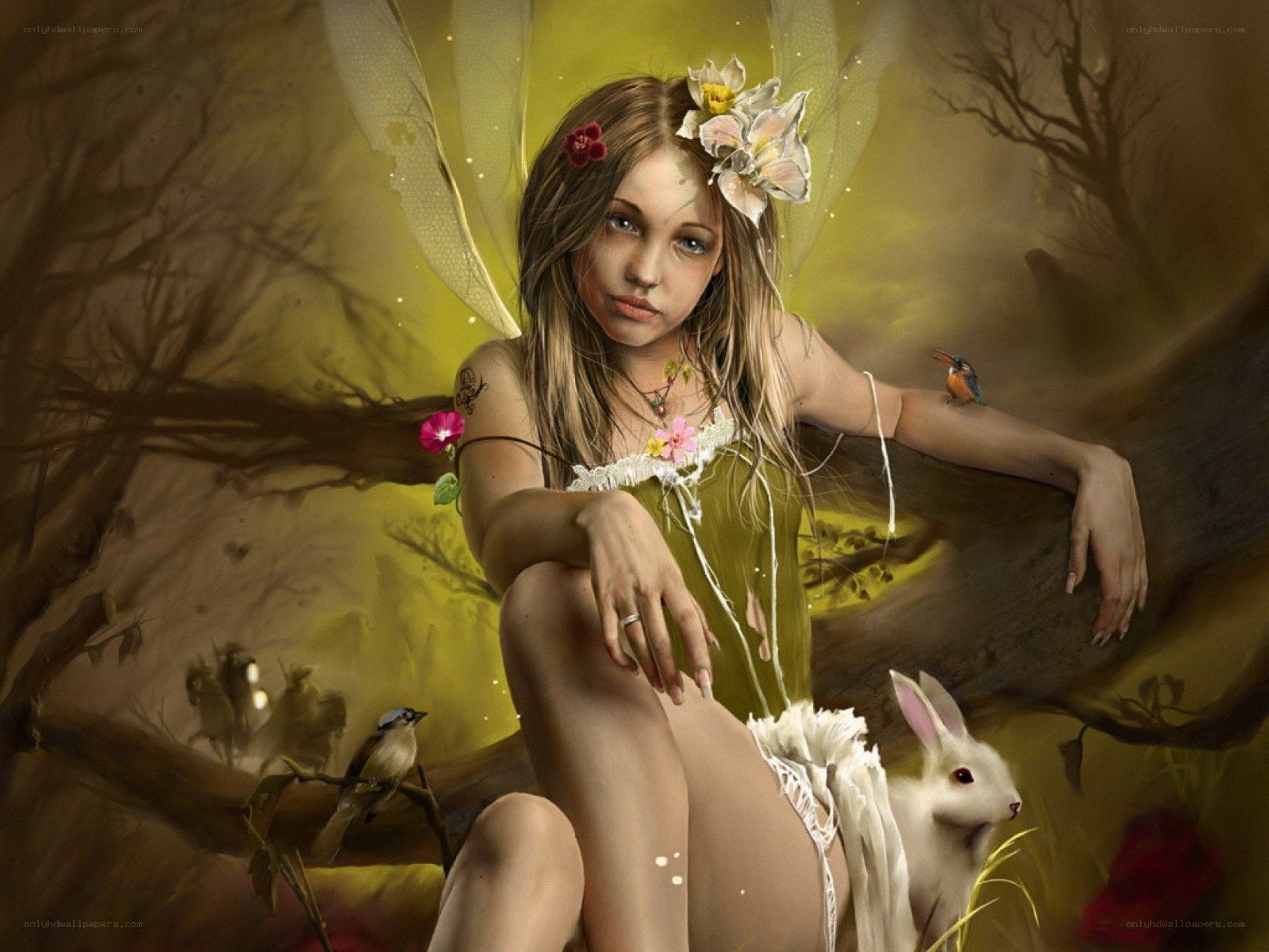 Fairy with flowers and animals
