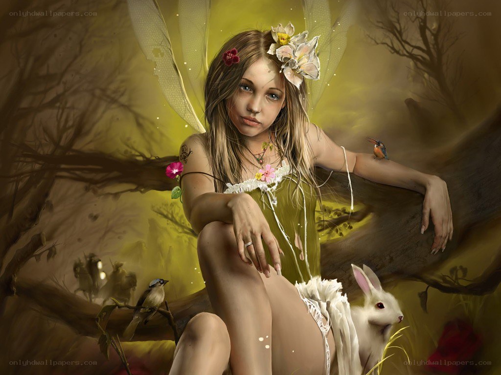 fairy with flowers and animals
