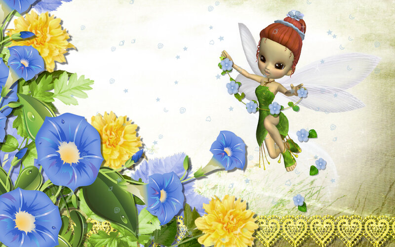 Fairy with Flowers — Blue