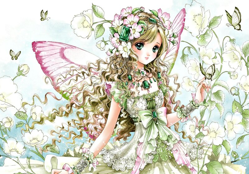 Fairy with Flowers — Green, Serene