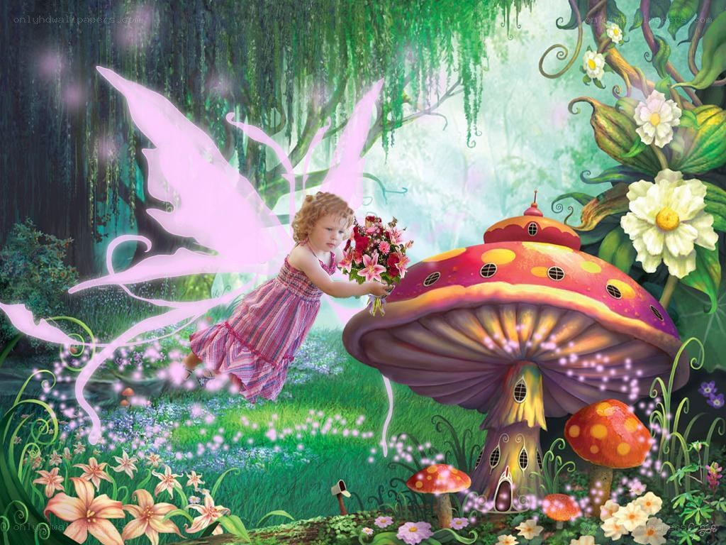 fairy with flowers in forest