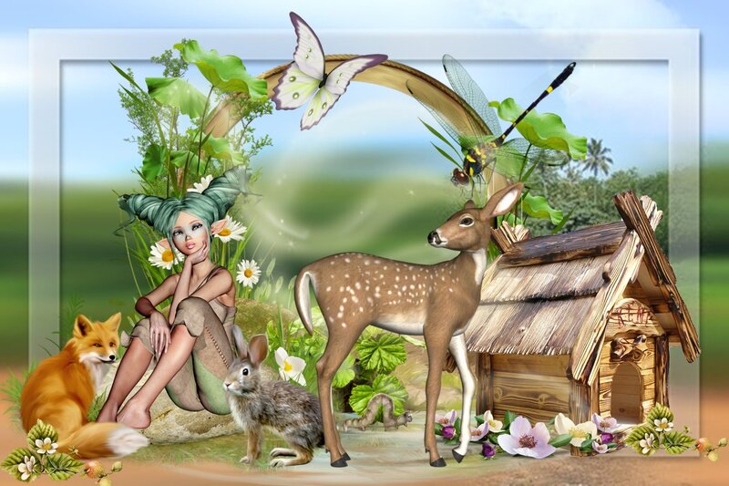 Fairy with Forest Animals — Green
