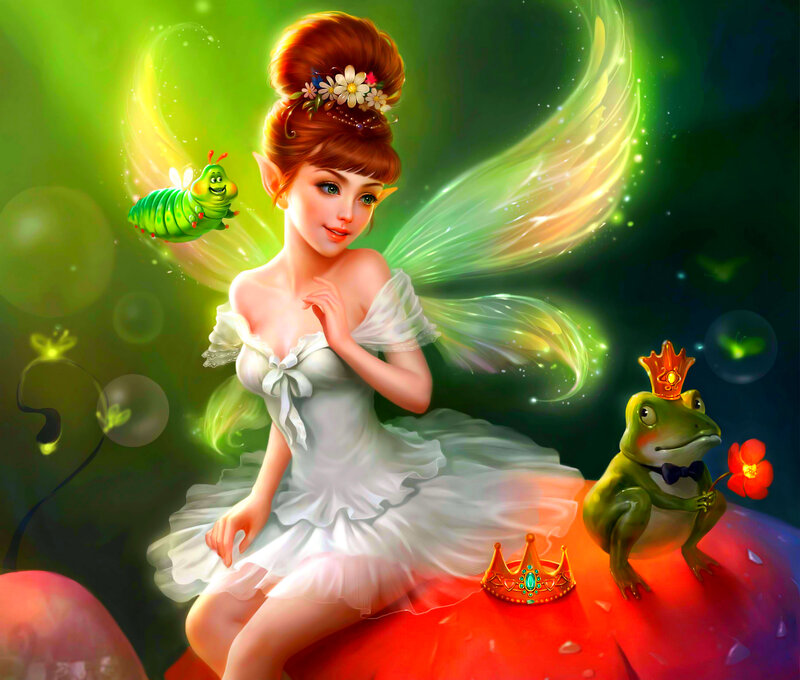 Fairy with Frog and Caterpillar — Green