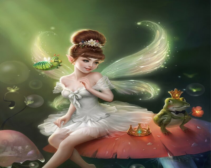Fairy with Frog and Caterpillar