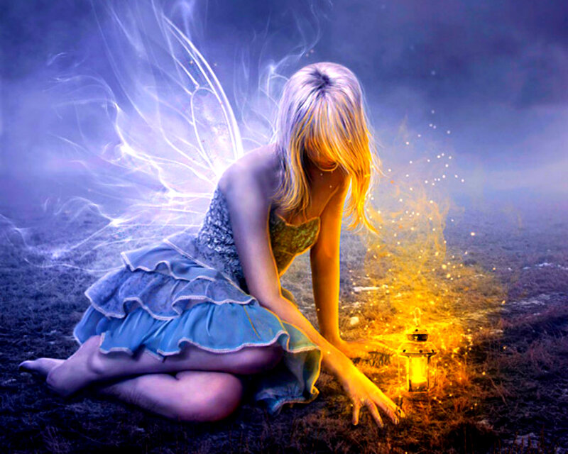 Fairy with Glowing Lantern — Blue