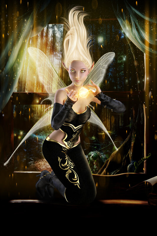 Fairy with Glowing Orb — Black