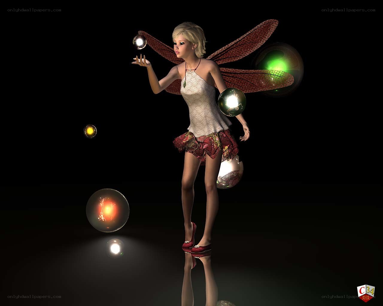 fairy with glowing orbs