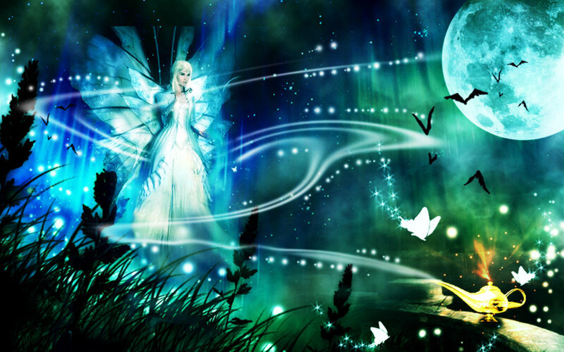 Fairy with Glowing Wings — Blue, Magical, Night, Digital Art