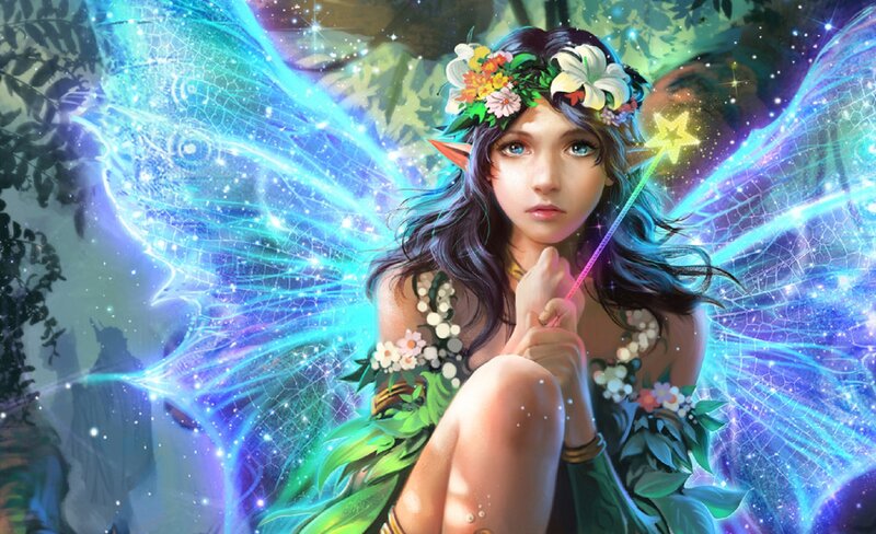 Fairy with Glowing Wings — Blue, Magical, Night