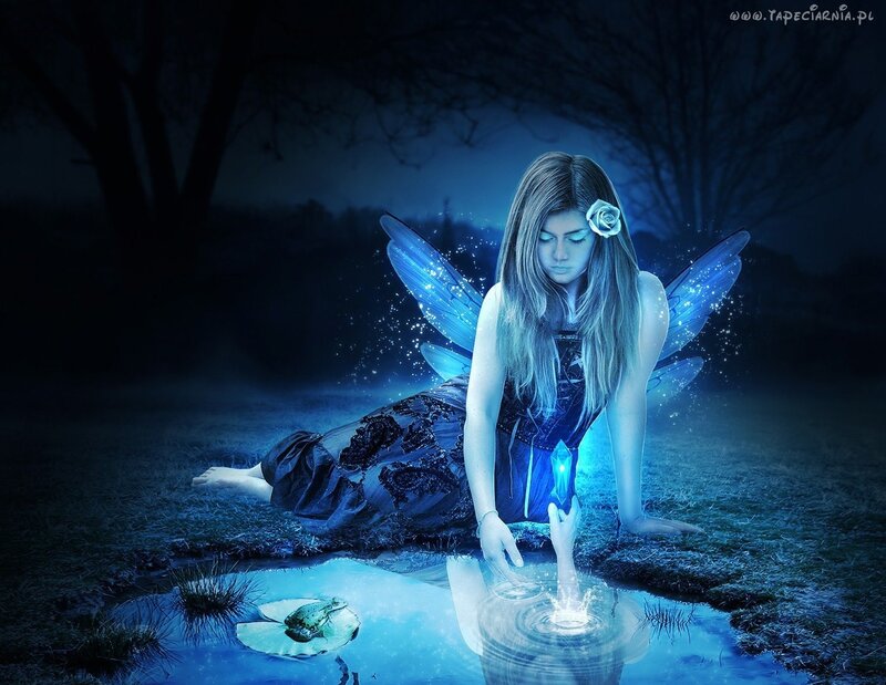 Fairy with Glowing Wings — Blue, Serene, Night, Digital Art