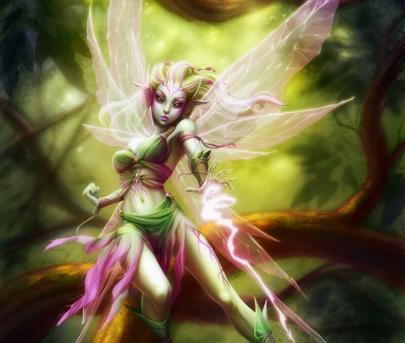 Fairy with Glowing Wings — Green, Dramatic, Digital Art