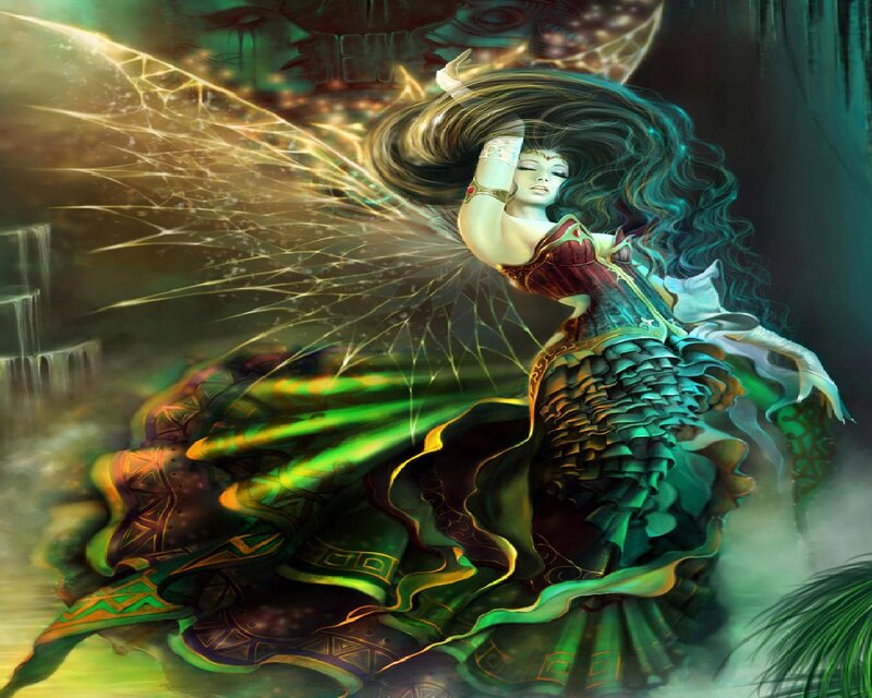 Fairy with Glowing Wings — Green, Dramatic