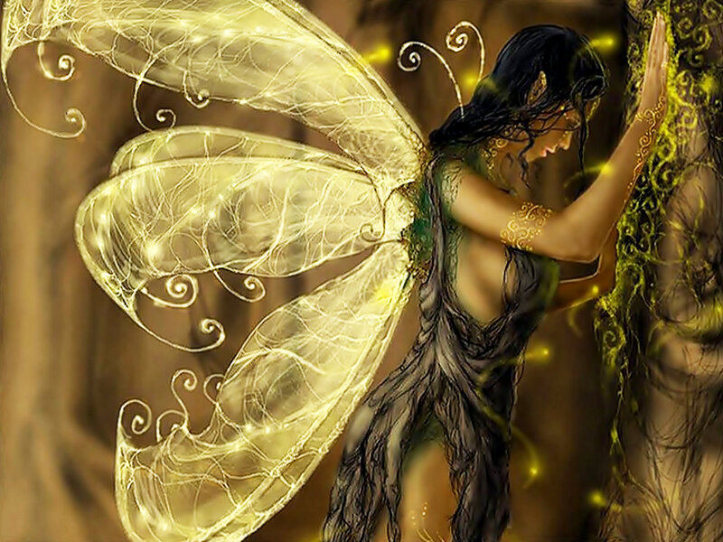 Fairy with Glowing Wings — Yellow, Mystical, Digital Art