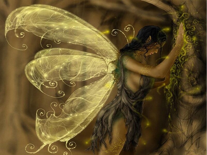 Fairy with Glowing Wings — Yellow, Mystical, Night