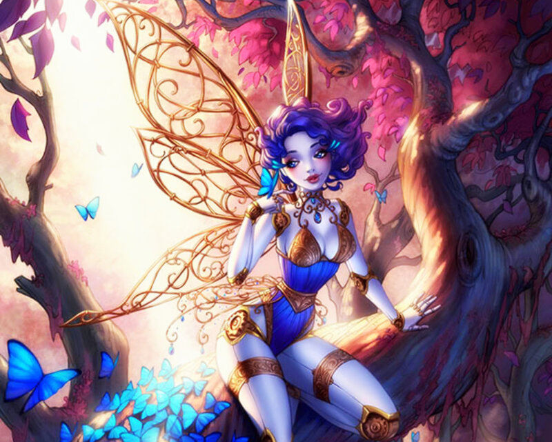 Fairy with Golden Wings — Blue, Serene, Sunset