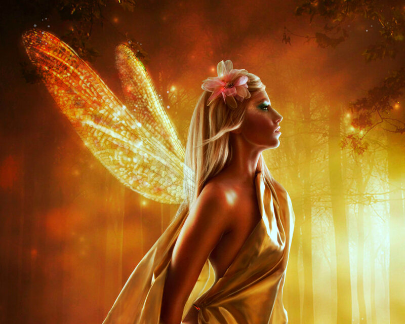 Fairy with Golden Wings — Gold, Dramatic, Sunset