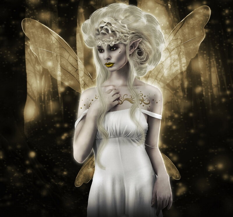 Fairy with Golden Wings — White