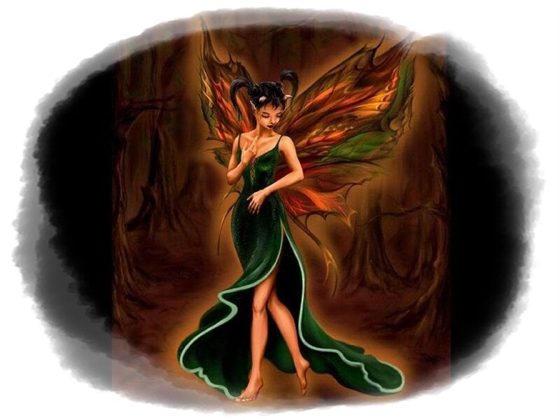 Fairy with Green Dress — Dramatic, Digital Art