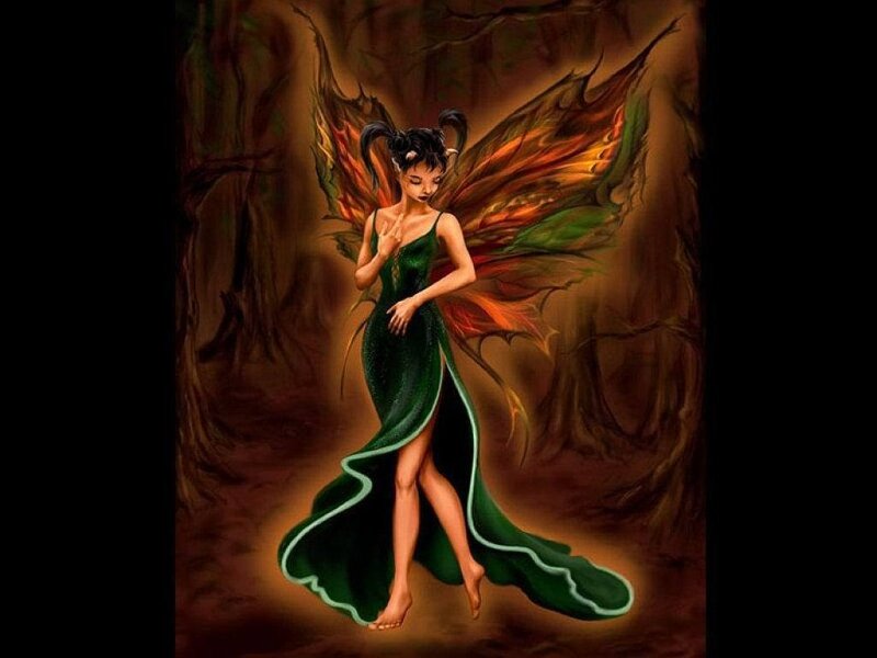 Fairy with Green Dress — Dramatic, Digital Art, Wings