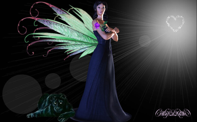 fairy with green wings and black panther