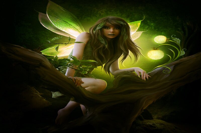 Fairy with Green Wings — Mysterious, Night