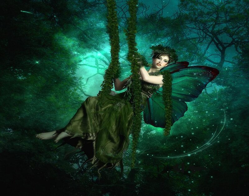 Fairy with Green Wings — Mystical, Night, Digital Art