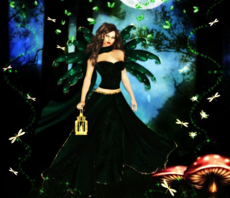 Fairy with Green Wings — Mystical, Night