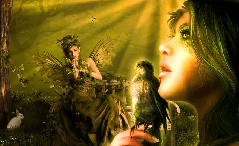 Fairy with Green Wings — Serene, Afternoon