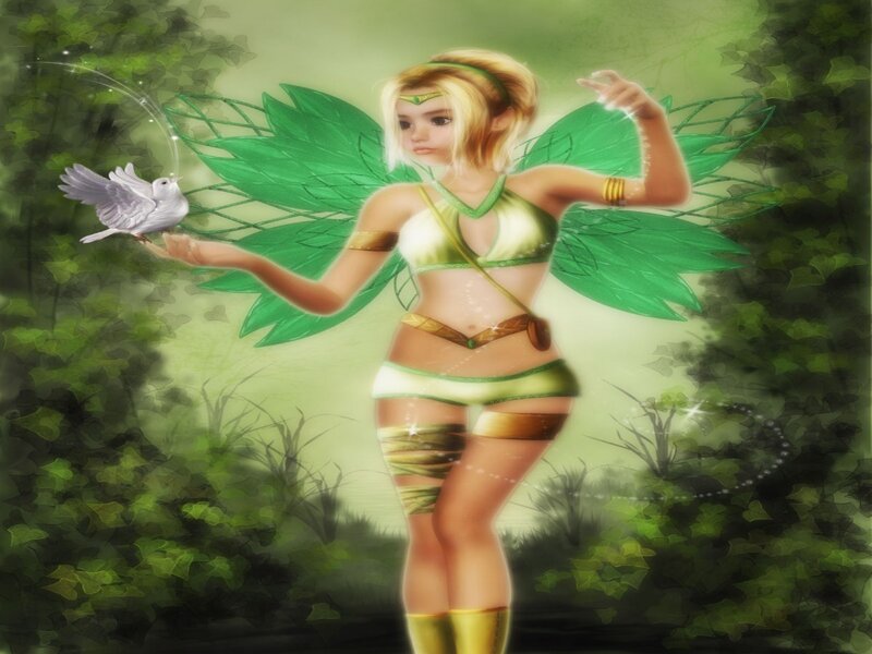 Fairy with Green Wings — Serene, Digital Art