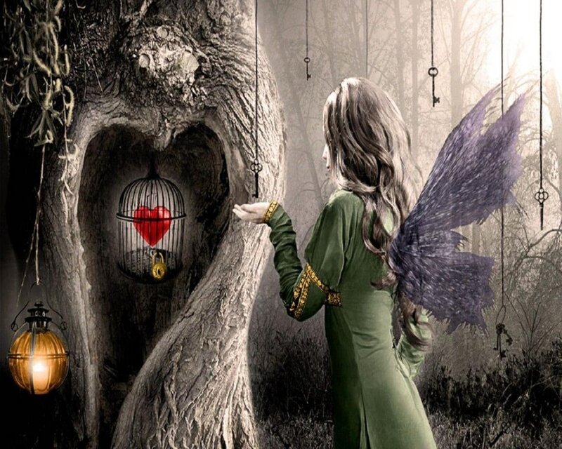 Fairy with Heart in Cage — Green