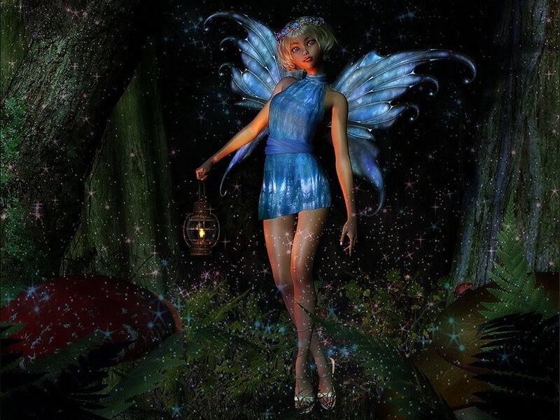 Fairy with Lantern — Blue, Mystical