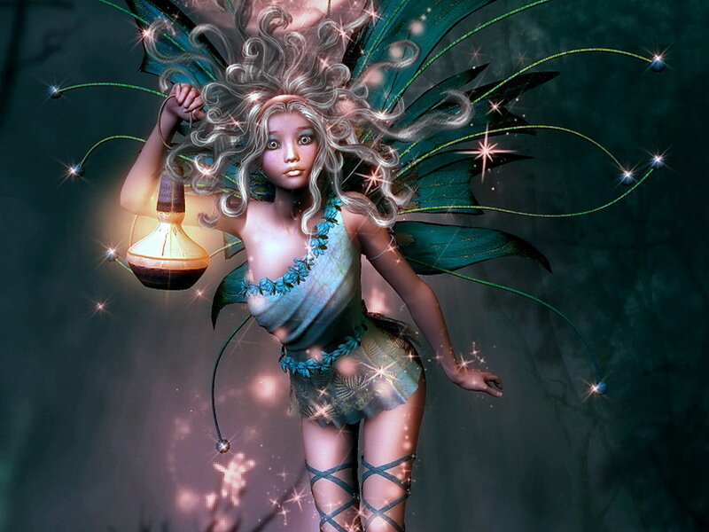 Fairy with Lantern — Green, Magical