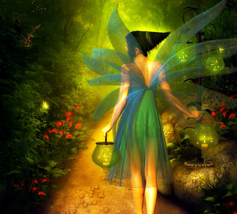 Fairy with Lantern — Green