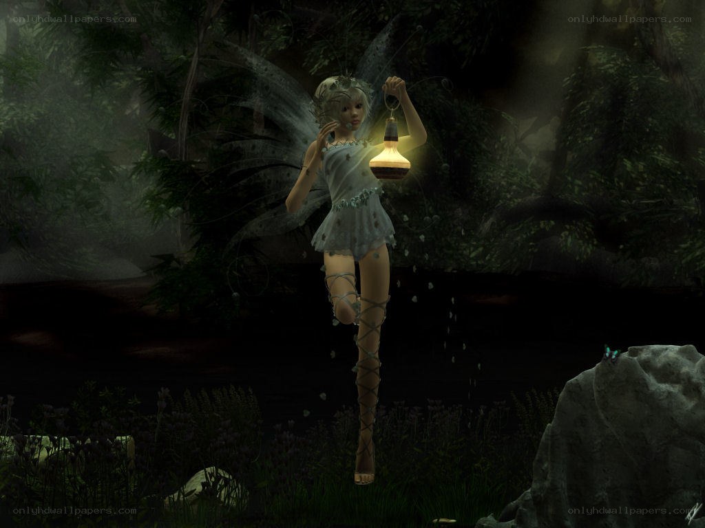 fairy with lantern in forest