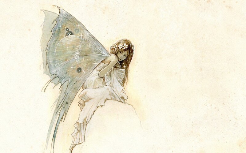 Fairy with Large Wings — Beige, Serene
