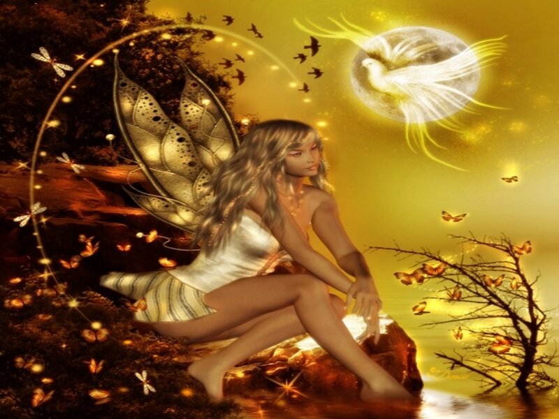 Fairy with Leaf Wings — Gold, Serene