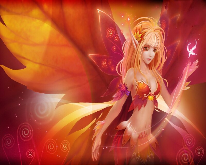 Fairy with Leaf Wings — Red, Dramatic, Autumn, Digital Art