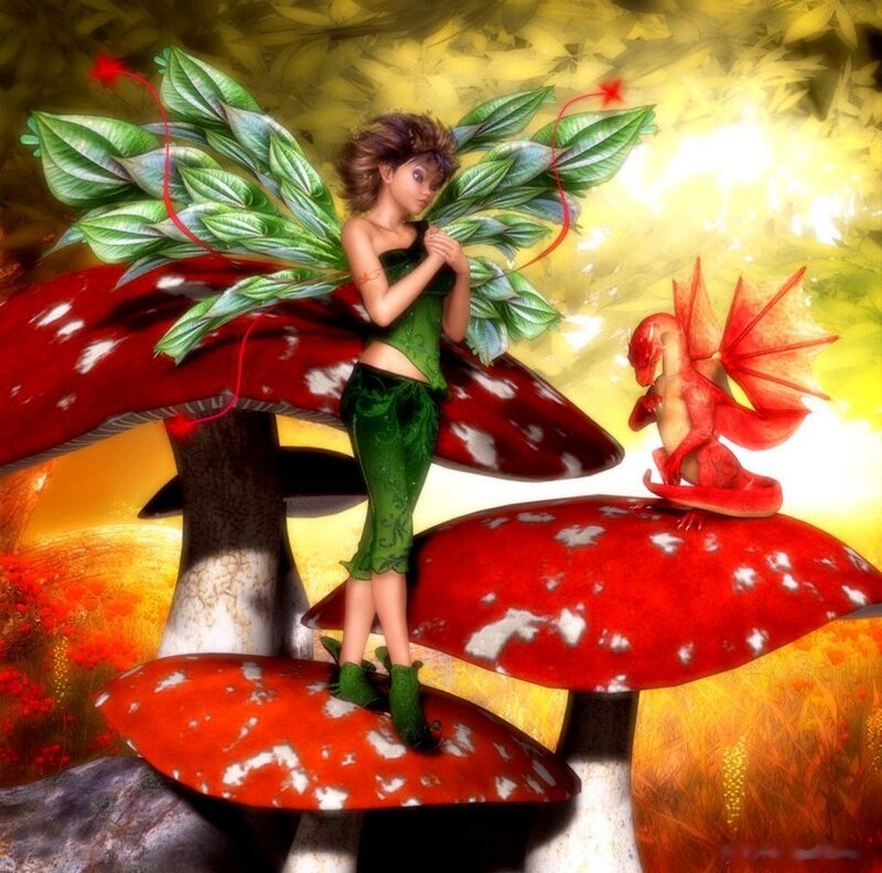 Fairy with Leaf Wings — Red, Fantastical