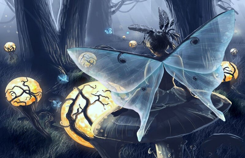 Fairy with Moth Wings — Blue, Mysterious
