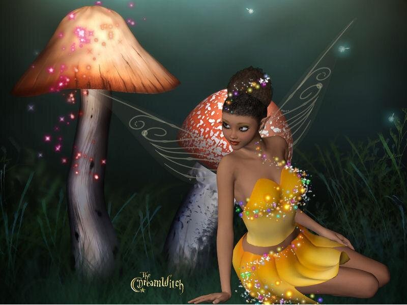 Fairy with Mushrooms — Yellow, Magical