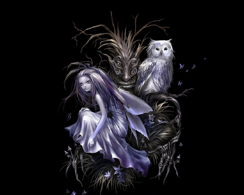 Fairy with Owl and Tree Spirit
